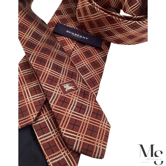 BURBERRY LONDON Brown PLaids & Cheks Silk Tie Made In Italy W:3.75" EX COND - Picture 6 of 6